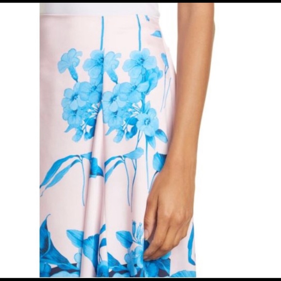 TED BAKER Pink Blue Floral Asymmetrical Midi Skirt - Picture 7 of 11